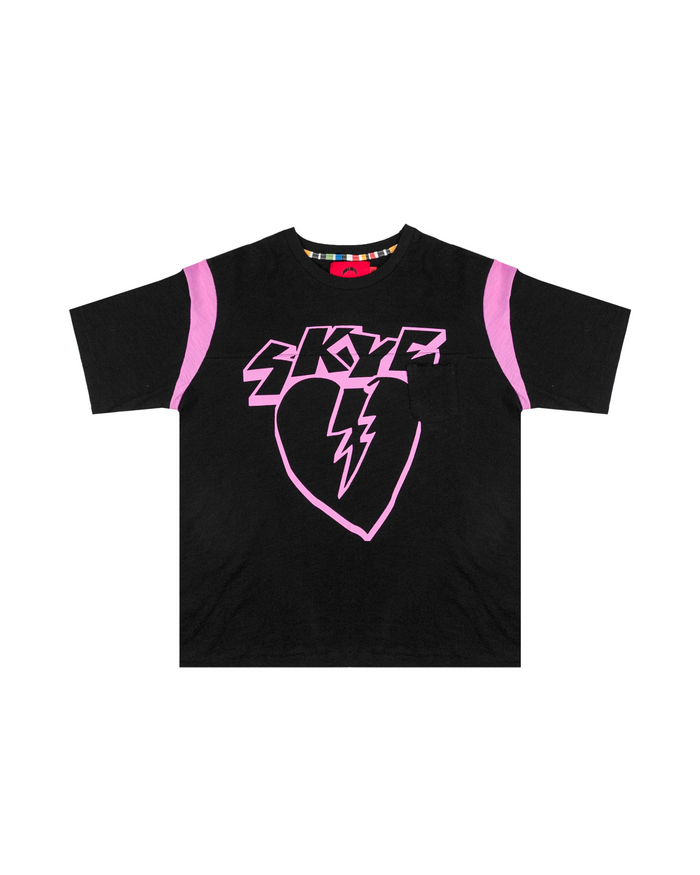 BLACK AND PINK SLUB COTTON TEE