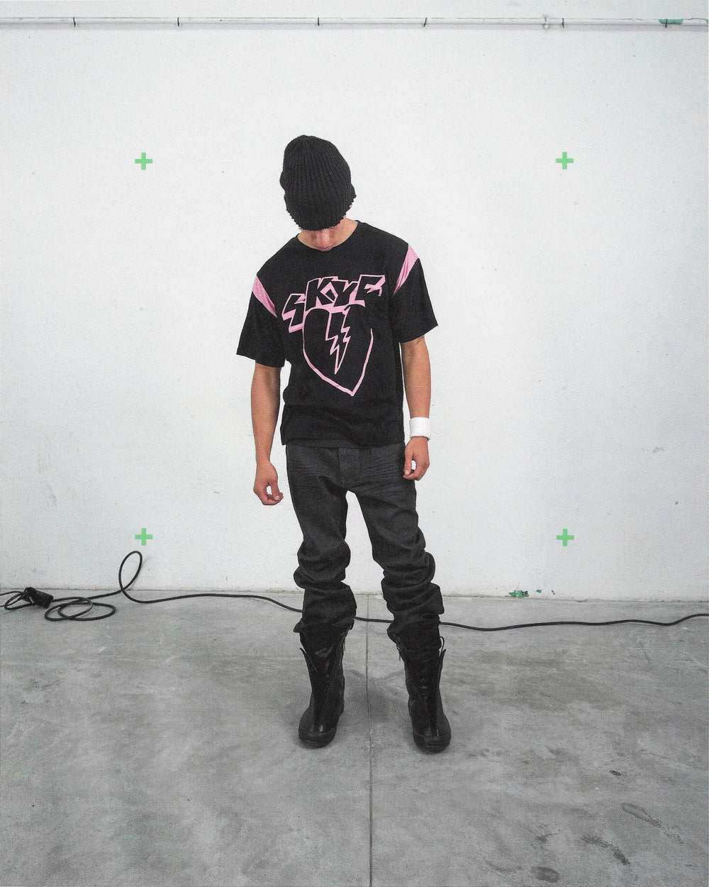 BLACK AND PINK SLUB COTTON TEE